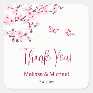Cherry Blossom Thank You Wedding Favor Square Sticker