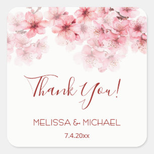 Cherry Blossom Thank You Wedding Favor Square Sticker