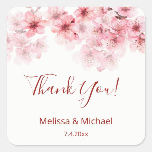 Cherry Blossom Thank You Wedding Favor   Square Sticker