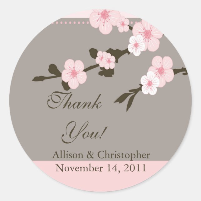 Cherry Blossom Thank You Wedding Sticker (Front)