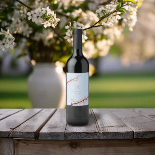 Cherry Blossom Themed Wedding Wine Label