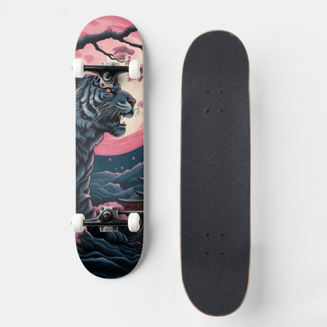 Cherry Blossom Tiger Japanese Art Skateboard (Front)