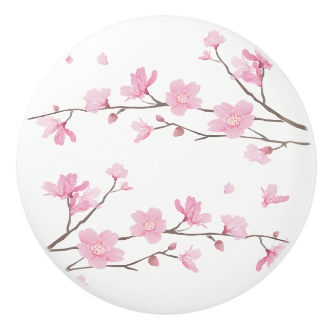 Cherry Blossom - Transparent Background Ceramic Knob (Front)