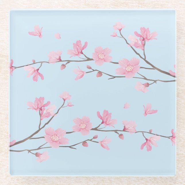 Cherry Blossom - Transparent Glass Coaster (Front)