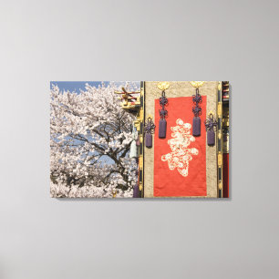 Cherry blossom tree and silk tapestry of canvas print