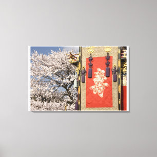Cherry blossom tree and silk tapestry of canvas print
