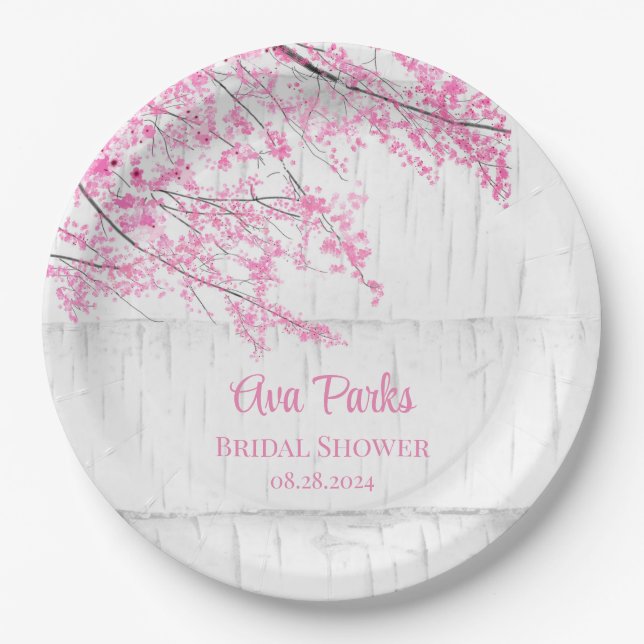Cherry Blossom Tree Bark Bridal Shower Paper Plate (Front)