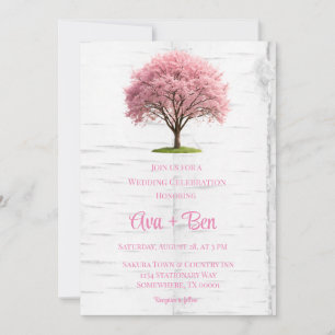 Cherry Blossom Tree Bark Wedding Celebration  Invitation
