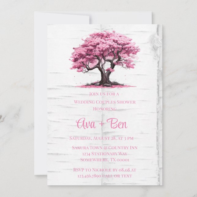 Cherry Blossom Tree Bark Wedding Couples Shower Invitation (Front)