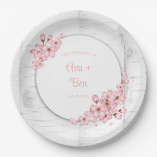 Cherry Blossom Tree Bark Wedding Paper Plate