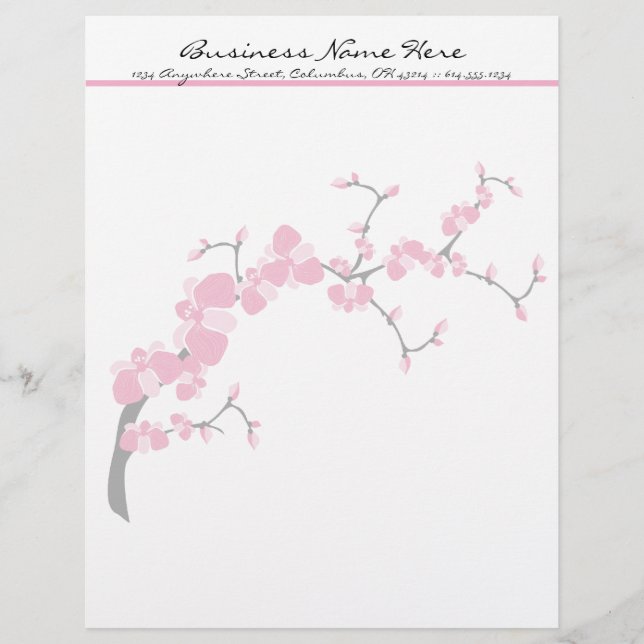 Cherry Blossom Tree Branch Letterhead Design 2 (Front)