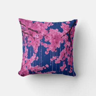 Cherry Blossom Tree – Elegant Dripping Design Throw Pillow