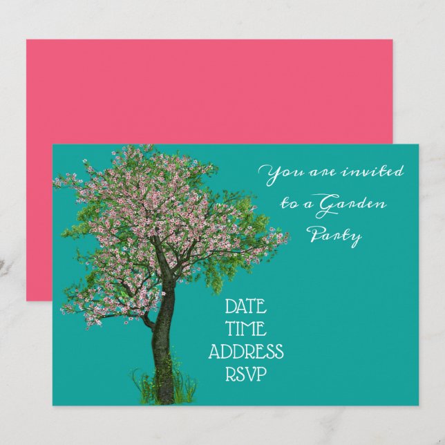 Cherry Blossom tree Garden party function Invitation (Front/Back)