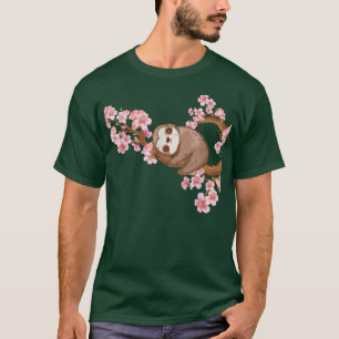 Cherry Blossom Tree Japanese Art Sloth Lover  T-Shirt
