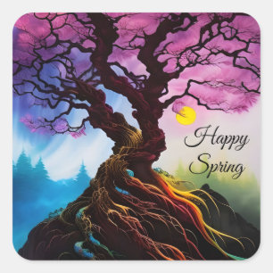 Cherry blossom Tree of life Square Sticker