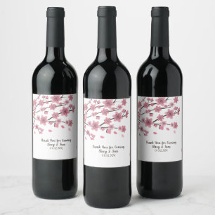 Cherry Blossom Tree Petals Pink Wedding Wine Label