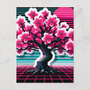 Cherry Blossom Tree Synthwave 803 Postcard