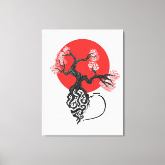 Cherry Blossom Tree With Japanese Sun Canvas Print