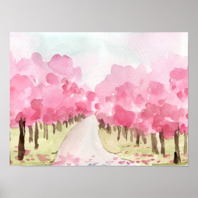 Cherry Blossom trees Lined on Both Sides Poster (Front)