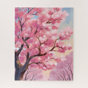 Cherry Blossom Trees Pink Floral Painting Jigsaw Puzzle
