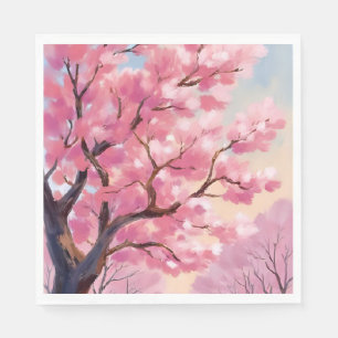 Cherry Blossom Trees Pink Floral Painting Napkin