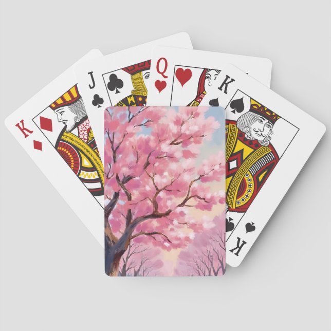 Cherry Blossom Trees Pink Floral Painting Playing Cards (Back)