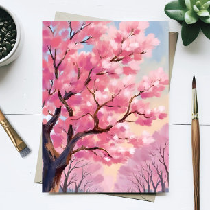 Cherry Blossom Trees Pink Floral Painting Postcard