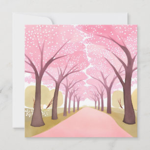 Cherry Blossom Trees Pink Watercolor Path  Holiday Card