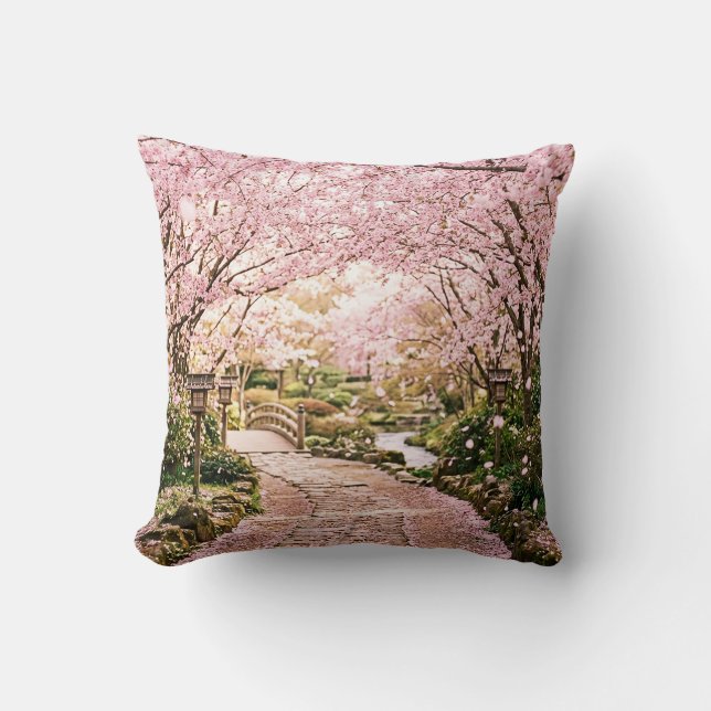 Cherry Blossom Trees Throw Pillow (Front)
