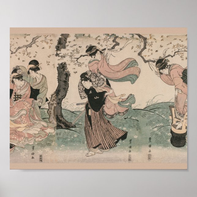 Cherry Blossom Viewing in Spring Japanese Ukiyo-e Poster (Front)
