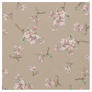 Cherry Blossom Vintage Retro Floral Tan Brown Fabric