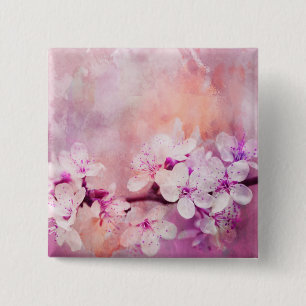 Cherry Blossom Watercolor Art 2 Inch Square Button