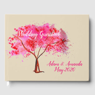 Cherry Blossom watercolor art wedding Guest Book