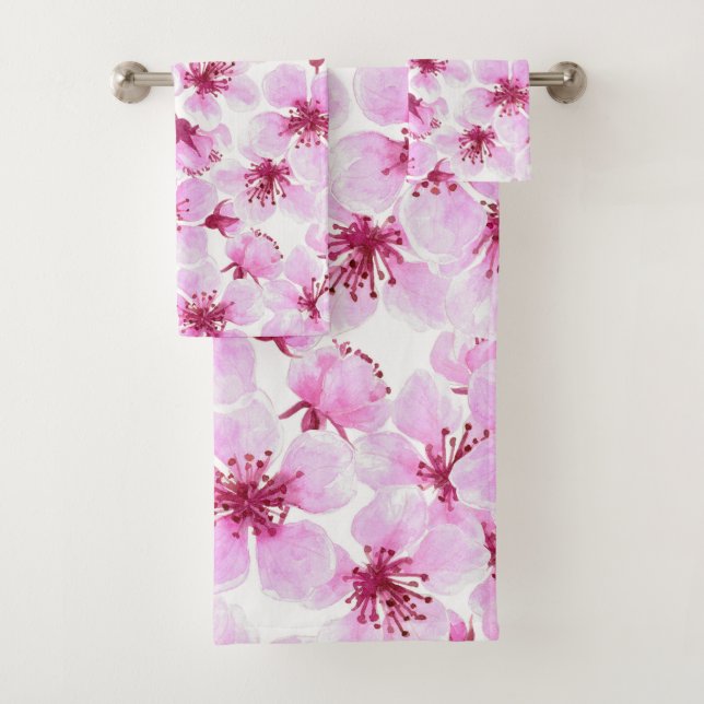 Cherry blossom watercolor bath towel set (Insitu)