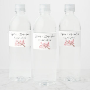 Cherry Blossom Watercolor Flowers Floral Wedding Water Bottle Label