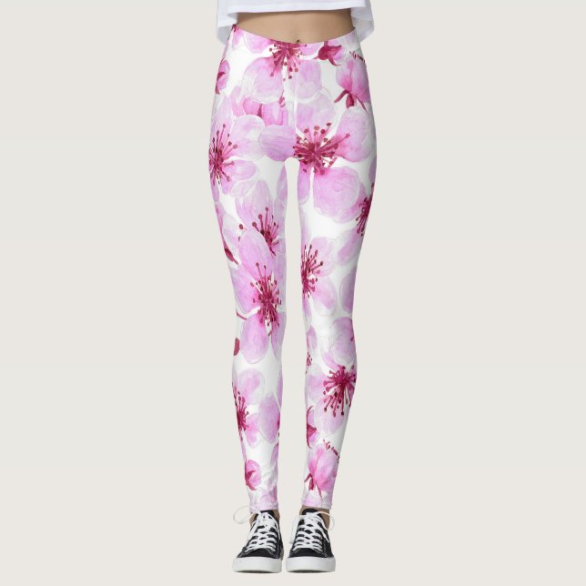 Cherry blossom watercolor leggings (Front)