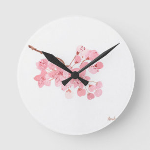 Cherry blossom watercolor pink floral sakura round clock