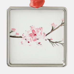 Cherry blossom watercolor sakura Japanese Metal Ornament