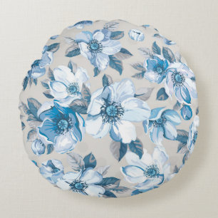 Cherry Blossom Watercolor: Seamless Apple Tree Pat Round Pillow