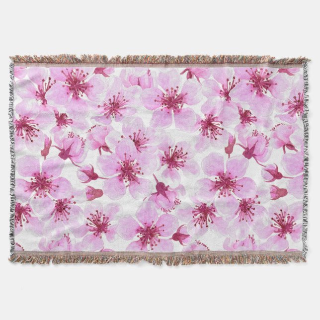 Cherry blossom watercolor throw blanket (Front)