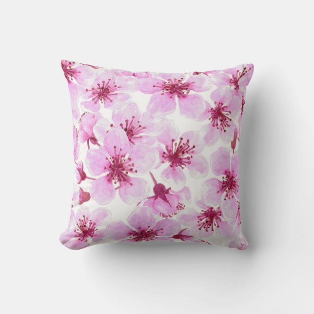 Cherry blossom watercolor throw pillow (Front)