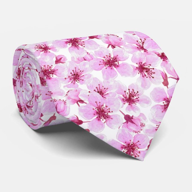 Cherry blossom watercolor tie (Rolled)