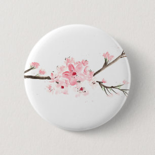 Cherry blossom watercolour 2 inch round button
