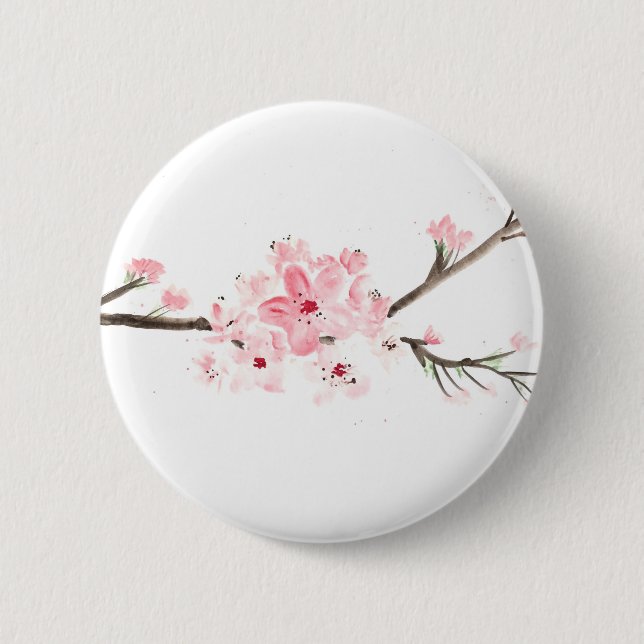 Cherry blossom watercolour 2 inch round button (Front)