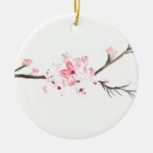Cherry blossom watercolour ceramic ornament