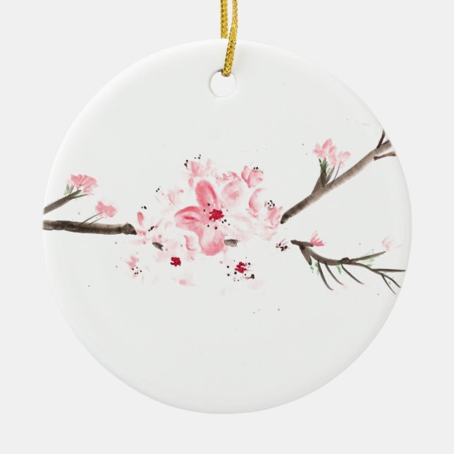 Cherry blossom watercolour ceramic ornament (Front)
