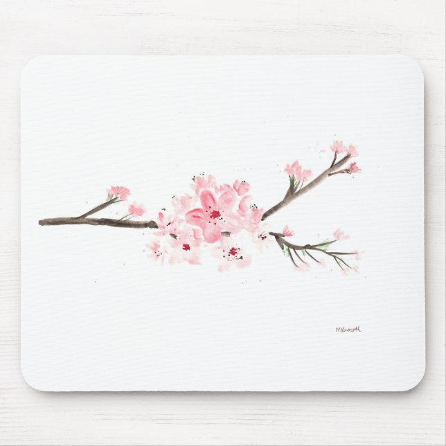 Cherry blossom watercolour mouse pad (Front)