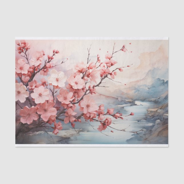 Cherry Blossom Watercolour Tissue Paper (Front)