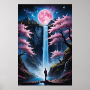Cherry Blossom Waterfall Poster