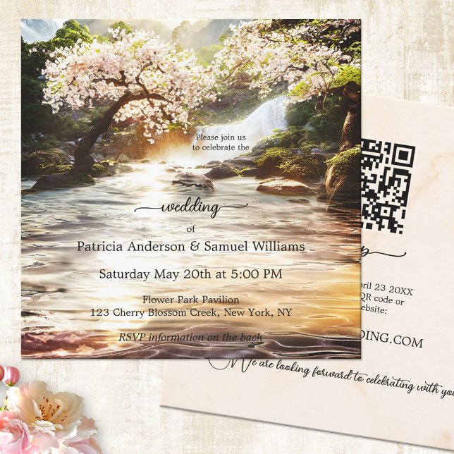 Cherry Blossom Waterfall Wedding Invitation (Creator Uploaded)